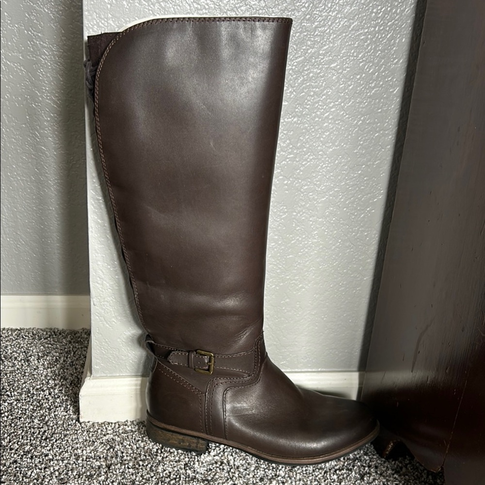 Earth Brown Leather Flannel Lined Knee-High Boots